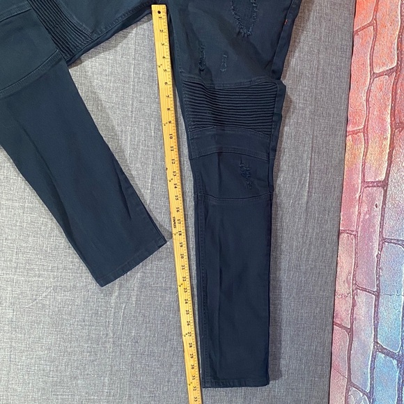 Makobi Moto Jeans 36x34 Navy Mens Distressed Slim Fit Biker Denim Pants Stretch - Picture 15 of 15